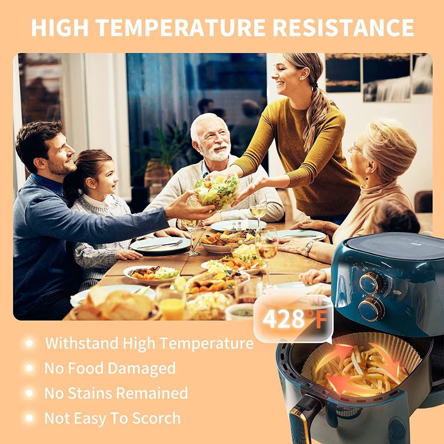 All-in-One Air Fryer Paper Liners – 200pcs, Non-Stick, Grease-Proof, 6.3”