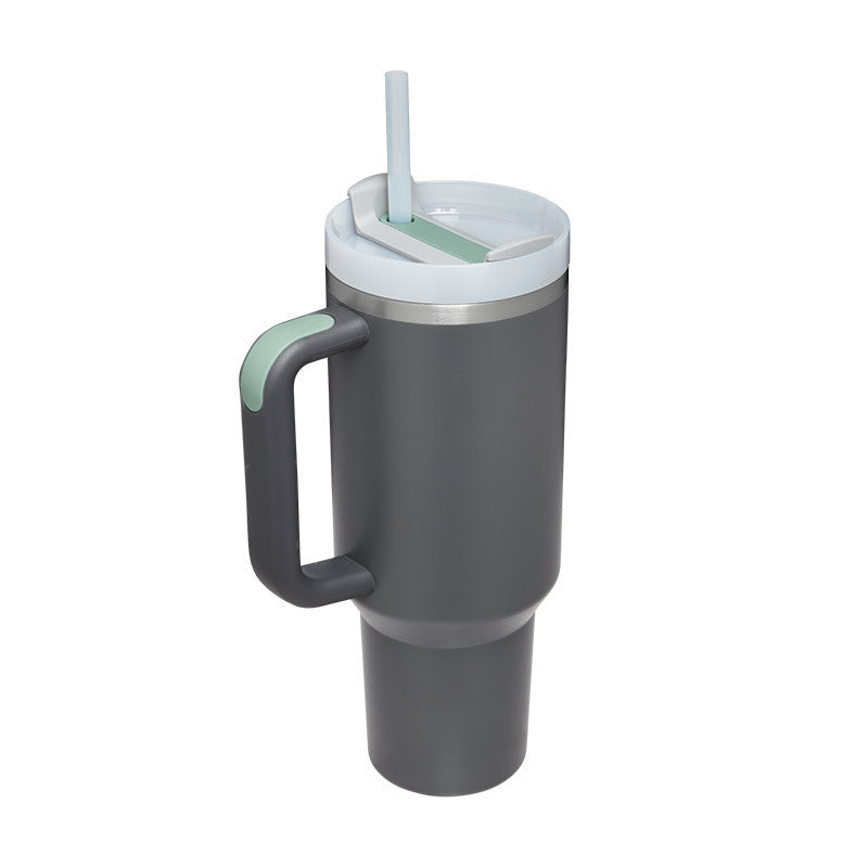 40 Oz Insulated Tumbler with Handle & Straw – Stainless Steel, Spill-Proof Travel Mug