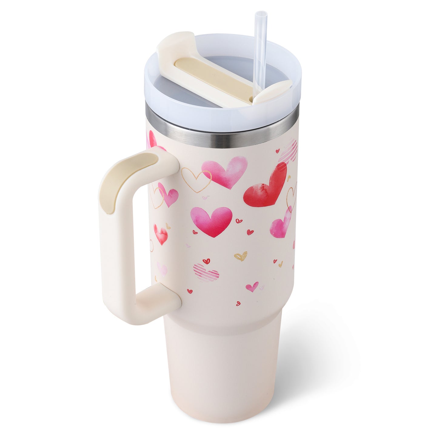 40 Oz Insulated Tumbler with Handle & Straw – Stainless Steel, Spill-Proof Travel Mug