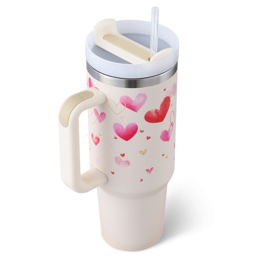 40 Oz Insulated Tumbler with Handle & Straw – Stainless Steel, Spill-Proof Travel Mug