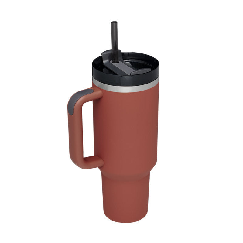 40 Oz Insulated Tumbler with Handle & Straw – Stainless Steel, Spill-Proof Travel Mug