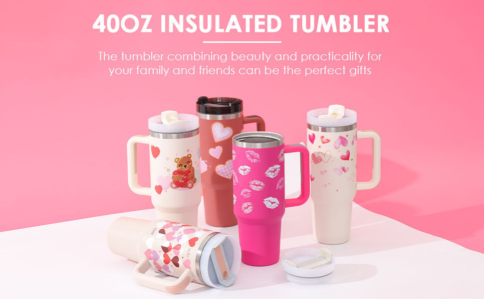 40 Oz Insulated Tumbler with Handle & Straw – Stainless Steel, Spill-Proof Travel Mug