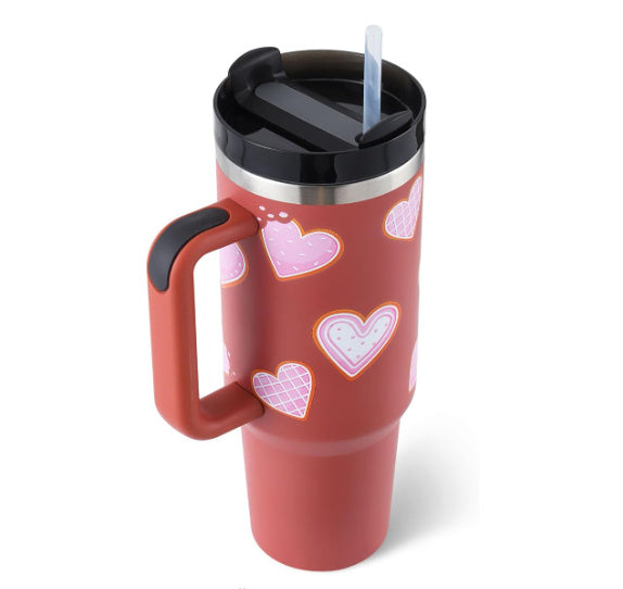 40 Oz Insulated Tumbler with Handle & Straw – Stainless Steel, Spill-Proof Travel Mug