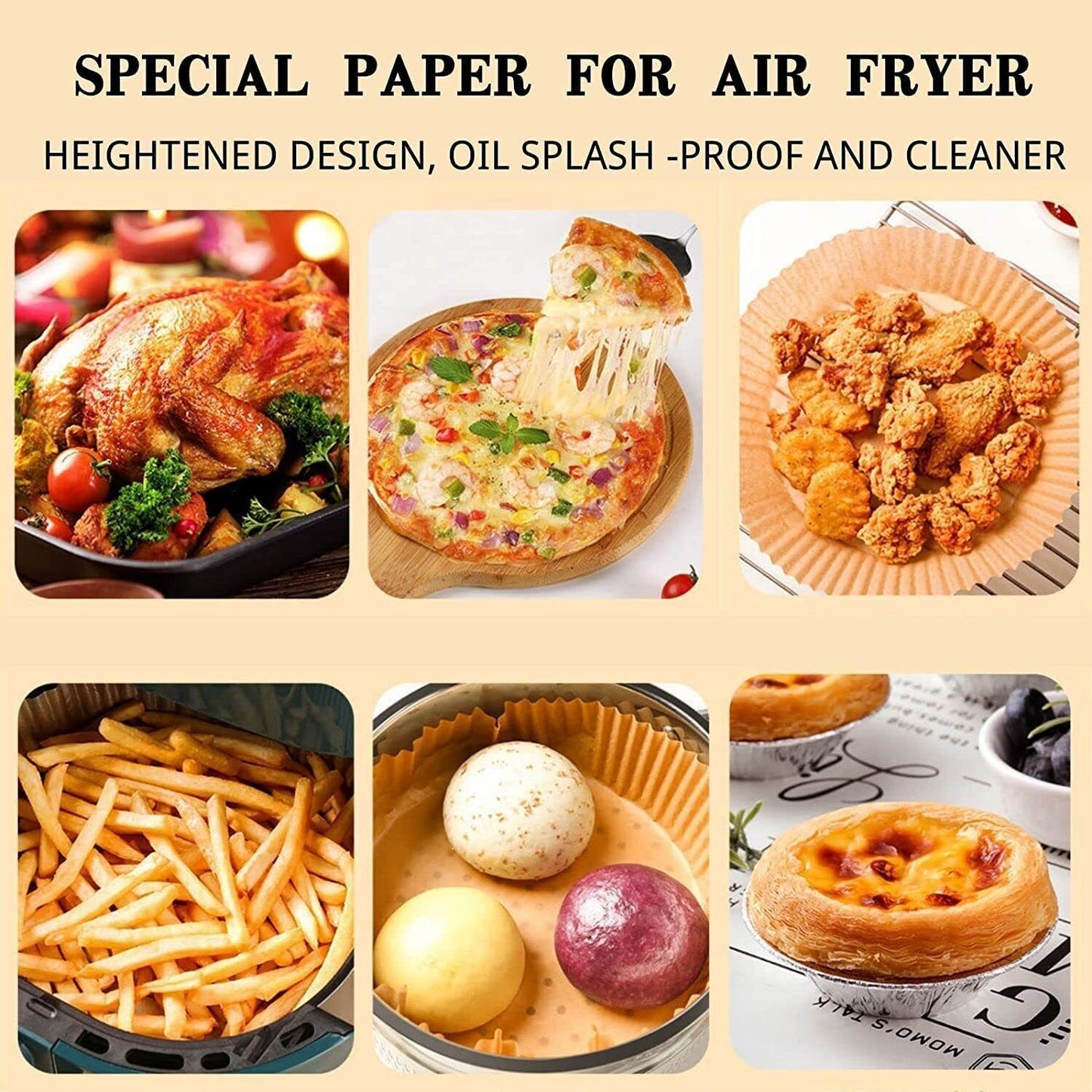 All-in-One Air Fryer Paper Liners – 200pcs, Non-Stick, Grease-Proof, 6.3”