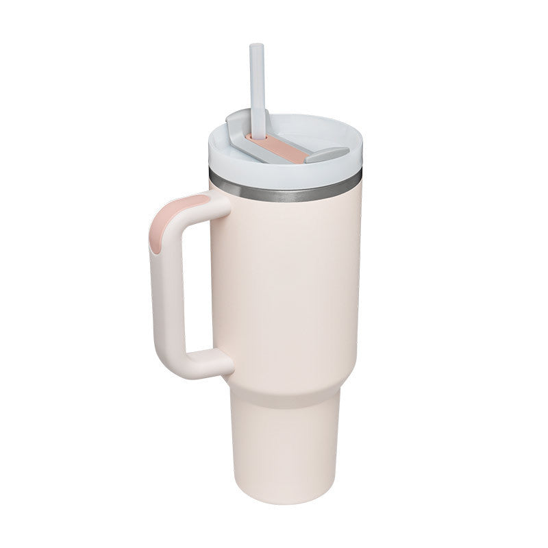 40 Oz Insulated Tumbler with Handle & Straw – Stainless Steel, Spill-Proof Travel Mug