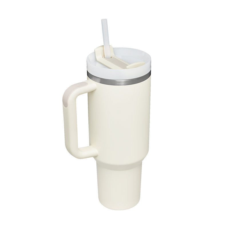 40 Oz Insulated Tumbler with Handle & Straw – Stainless Steel, Spill-Proof Travel Mug
