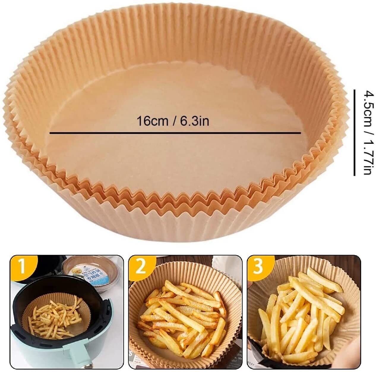 All-in-One Air Fryer Paper Liners – 200pcs, Non-Stick, Grease-Proof, 6.3”