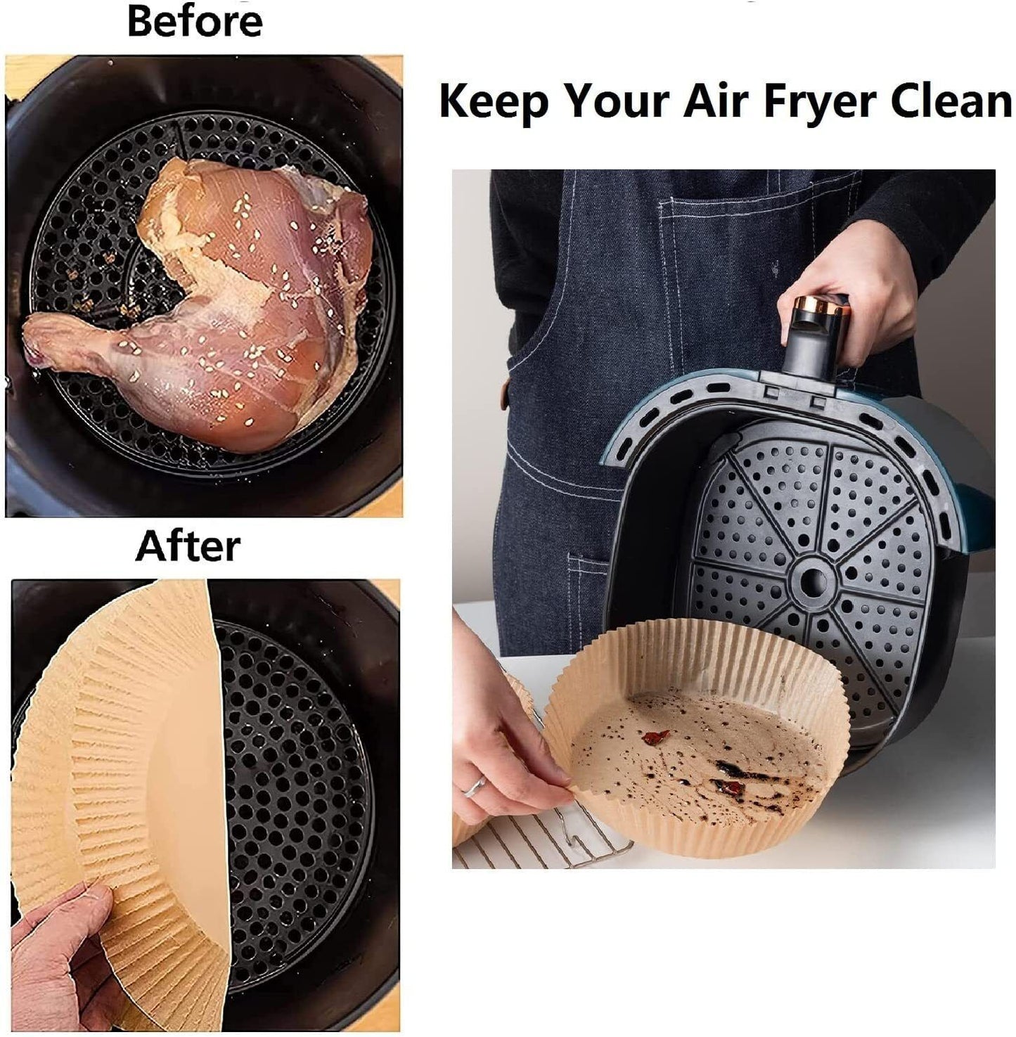 All-in-One Air Fryer Paper Liners – 200pcs, Non-Stick, Grease-Proof, 6.3”