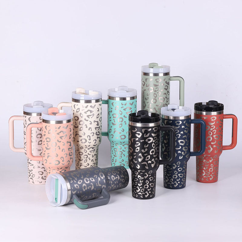 40 Oz Insulated Tumbler with Handle & Straw – Stainless Steel, Spill-Proof Travel Mug
