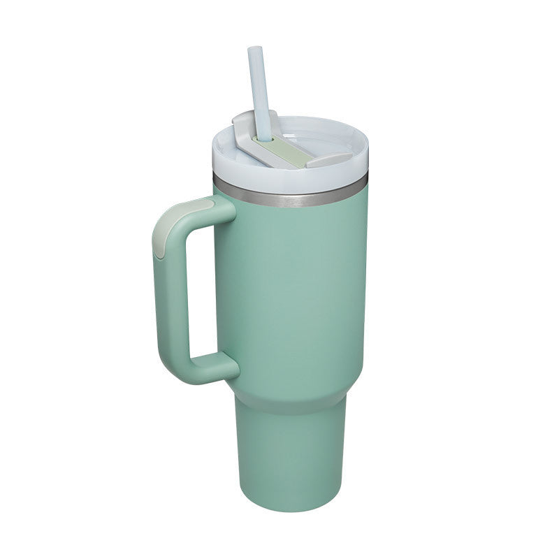 40 Oz Insulated Tumbler with Handle & Straw – Stainless Steel, Spill-Proof Travel Mug