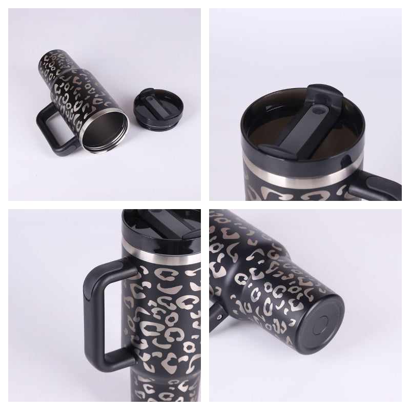 40 Oz Insulated Tumbler with Handle & Straw – Stainless Steel, Spill-Proof Travel Mug