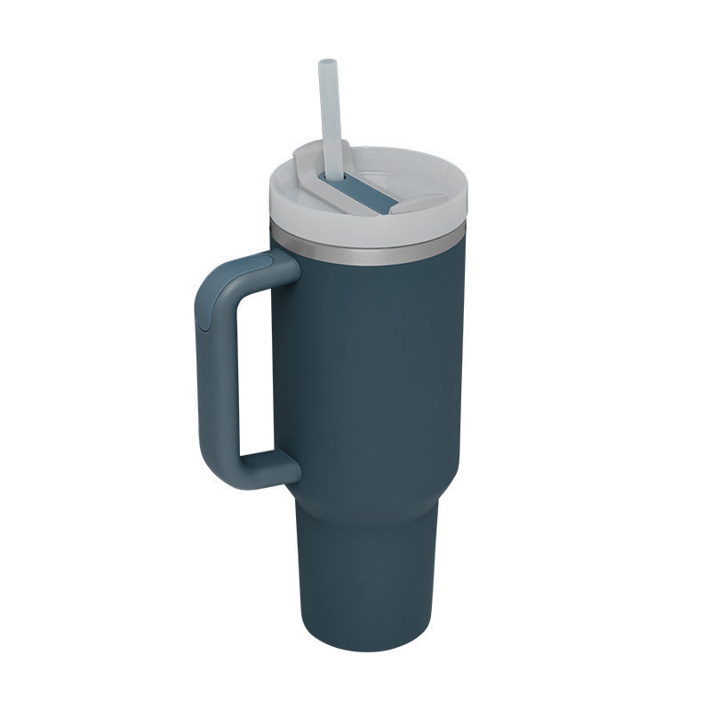 40 Oz Insulated Tumbler with Handle & Straw – Stainless Steel, Spill-Proof Travel Mug